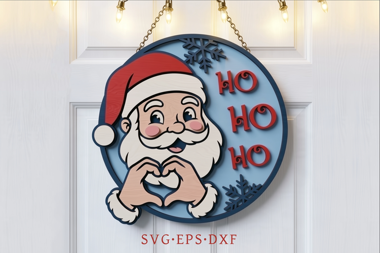 Ho Ho Ho Christmas Santa Door Hanger SVG, Laser Cut File