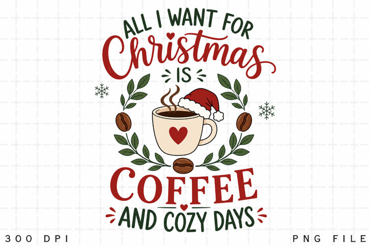 Coffee Christmas PNG, All I Want For Christmas Is Coffee And example image 1