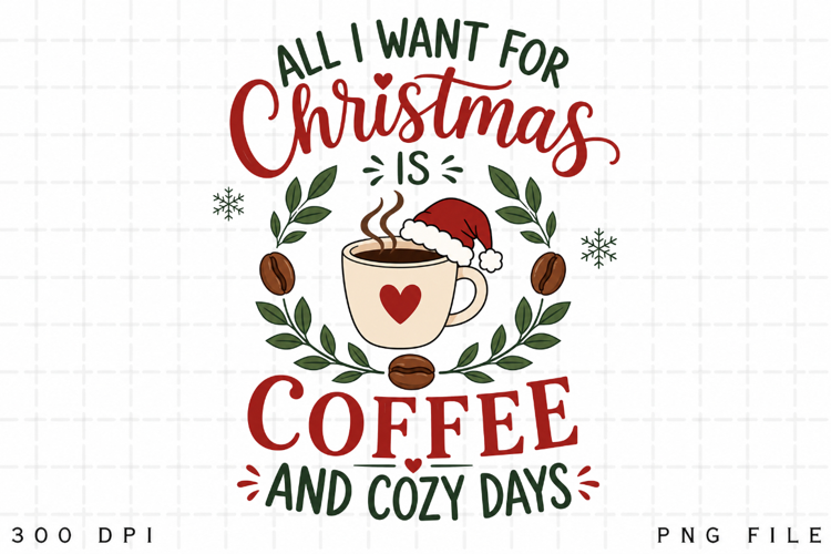 Coffee Christmas PNG, All I Want For Christmas Is Coffee And