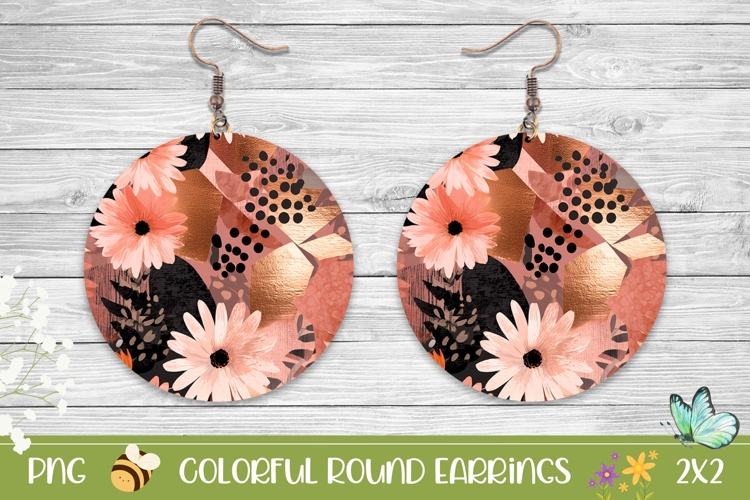 Boho Earrings, Boho Flowers Round Earrings Template