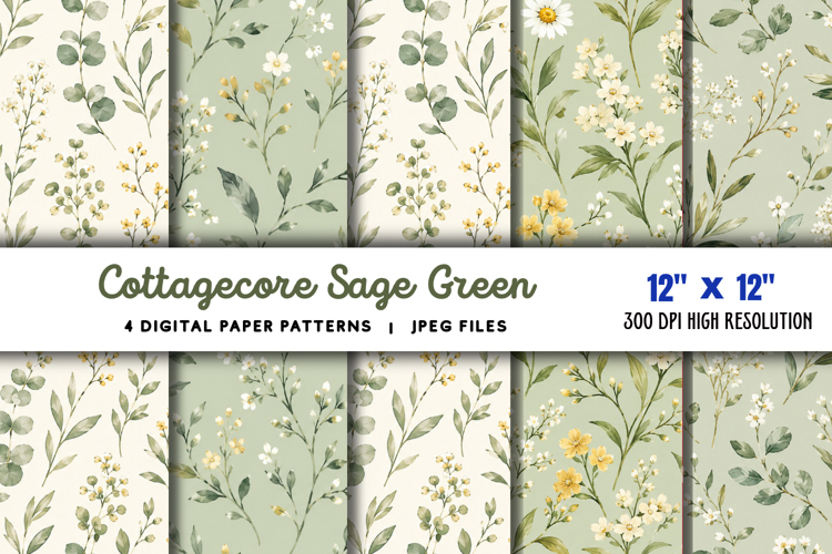 Cottagecore Sage Green Daisy Paper JPG
