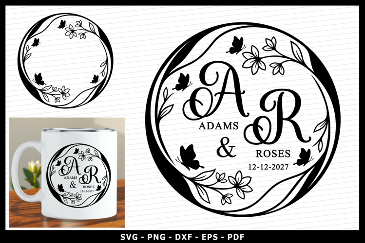 Wedding SVG, Wedding Monogram SVG, Wedding Floral Wreath