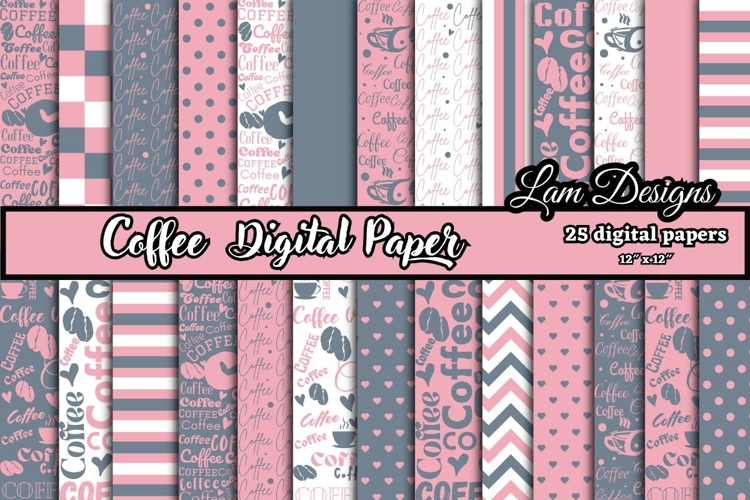coffee digital papers, Coffee pattern, Coffee printables.