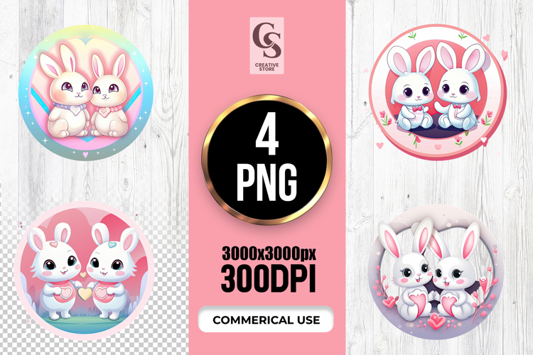 Cute Bunny Couple Illustration Clipart Sublimation PNG