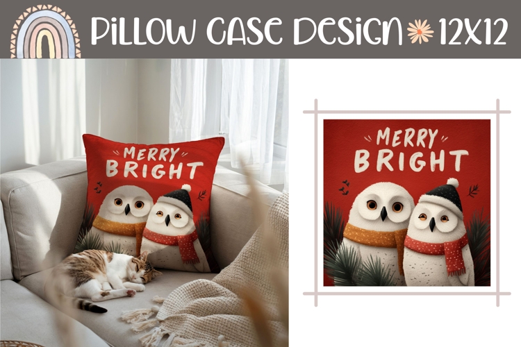 Merry Bright Pillow Template, Christmas Owl Pillow Case