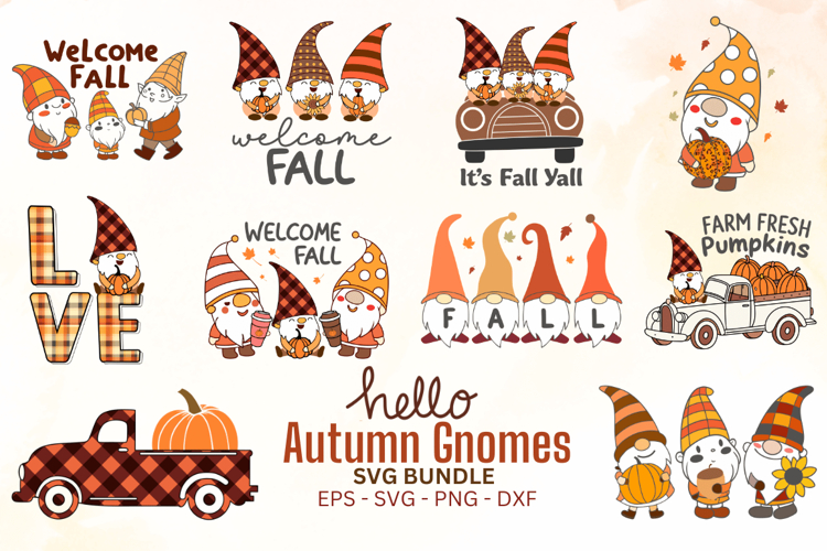 Autumn Gnomes & Pumpkin Car SVG Designs Bundle, Welcome gnom