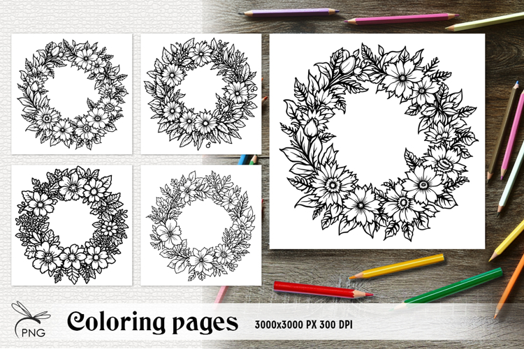 Floral wreath coloring pages