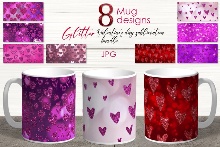 Valentines Sublimation Mug glitter design Bundle, JPG example image 1