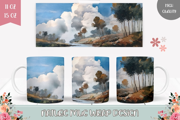 Watercolor Landscape Mug Design, Nature Mug Sublimation