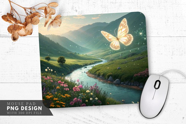 Glowing Butterfly Dreamscape Mouse Pad PNG Design