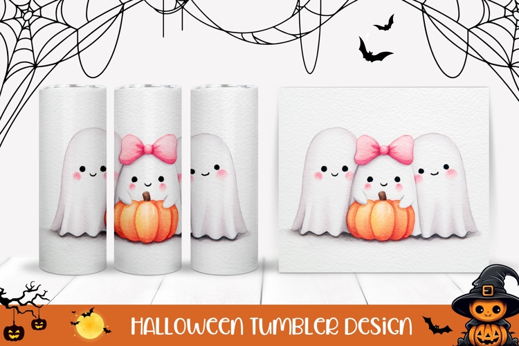 Watercolor Halloween Ghost Tumbler, Cute Halloween Tumbler