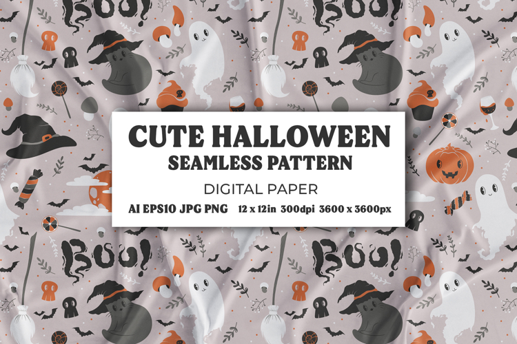 Seamless Halloween Digital Paper, Cute Pattern Design