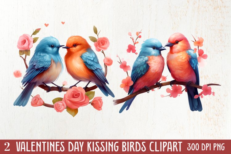 Valentine Kissing Birds Clipart, Valentine Couplet