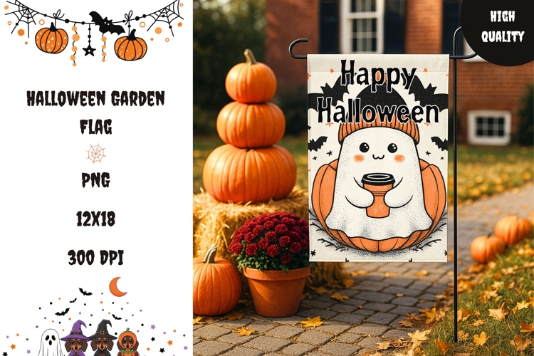 Doodle Halloween Garden Flag, Halloween Welcome Flag Design