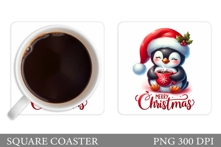 Cute Penguin Coaster Design. Christmas Coaster Sublimation example image 1