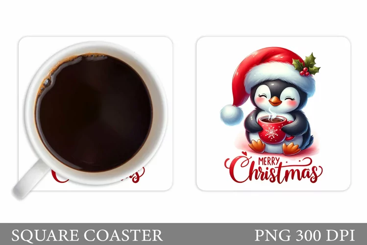 Cute Penguin Coaster Design. Christmas Coaster Sublimation