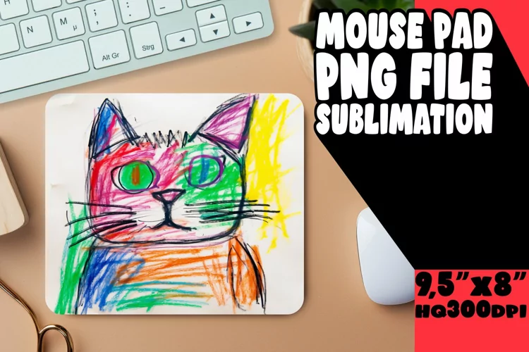 Whimsical Cat Mouse Pad Sublimation Design