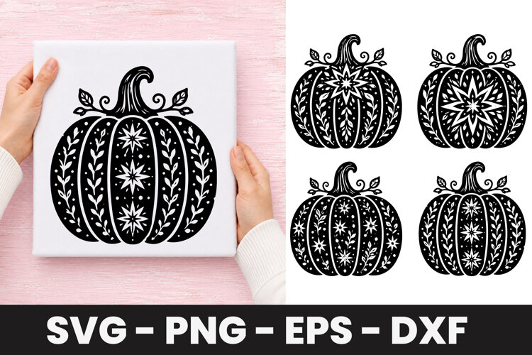 Ornate Autumn Pumpkin SVG PNG example image 1