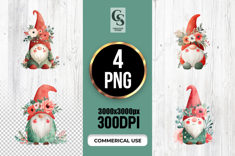 Watercolor Floral Gnome Illustration Clipart Sublimation PNG