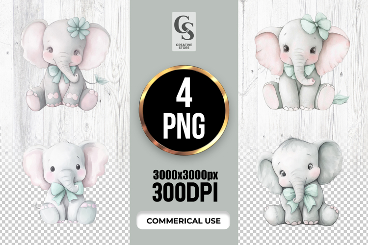 Cute Baby Elephant Illustration Clipart Sublimation PNG