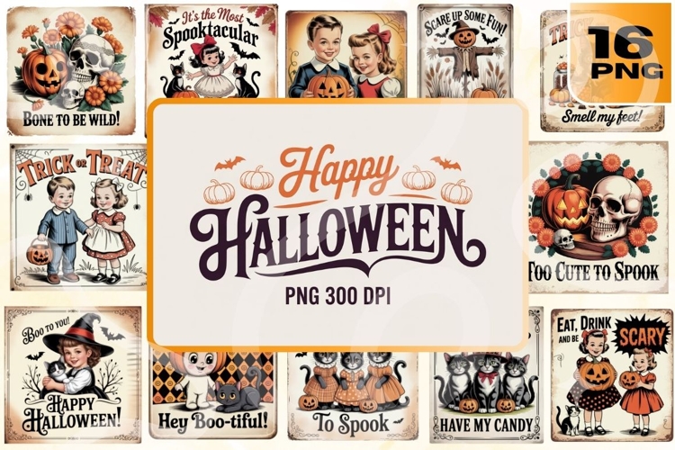 Vintage Halloween Retro PNG Set example image 1