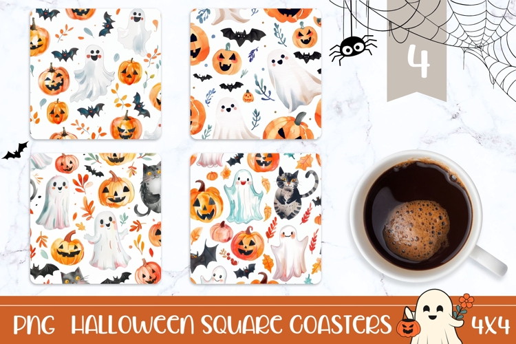 Watercolor Halloween Bats Square Coasters, Halloween Print