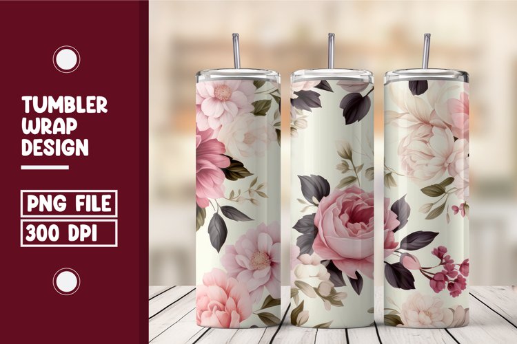 Beautiful pink Flowers clipart tumbler warp design