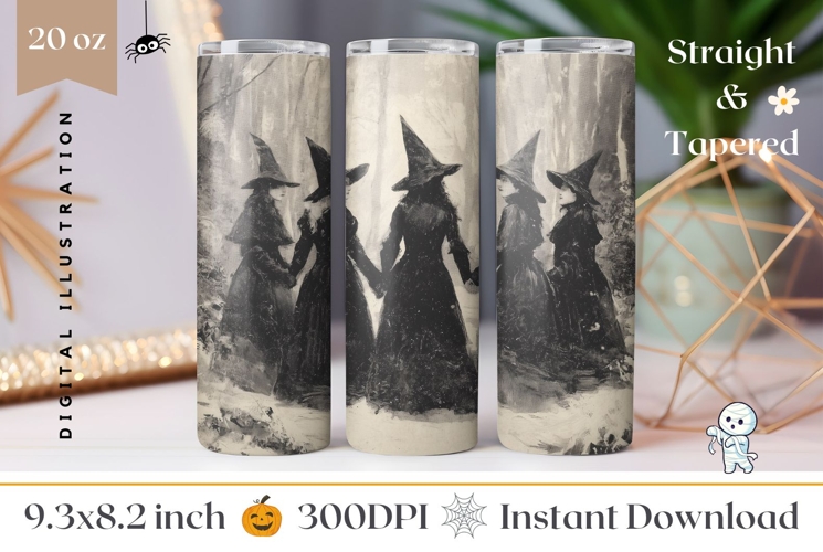 Vintage Witches Tumbler, Cartoon Witch Tumbler Wrap
