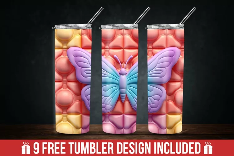 3d Puff Butterfly Tumbler Wrap Design
