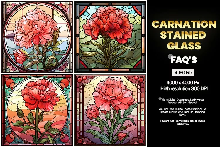 Stained Glass Carnation Square Coaster - 04 Variations