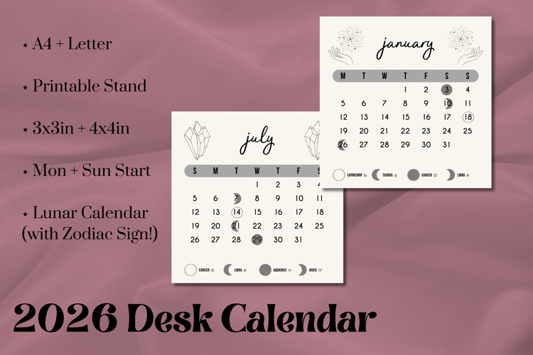 2026 Printable Desk Calendar - Mystical example image 1