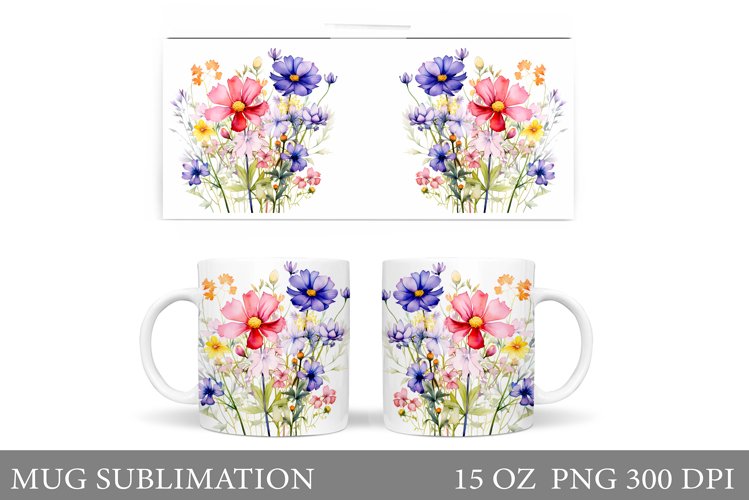 Flowers Mug Wrap Sublimation. Wildflowers Mug Wrap Design