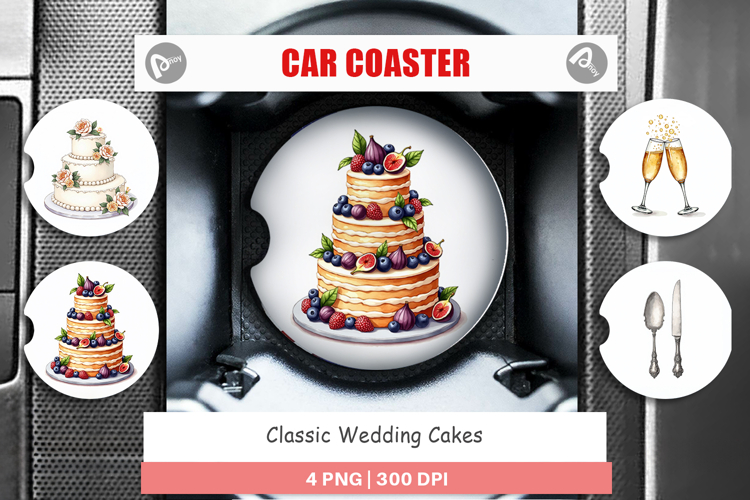 Wedding Cakes Celebrations Car Coaster