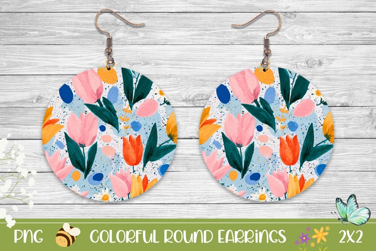 Cartoon Flowers Round Earrings Template