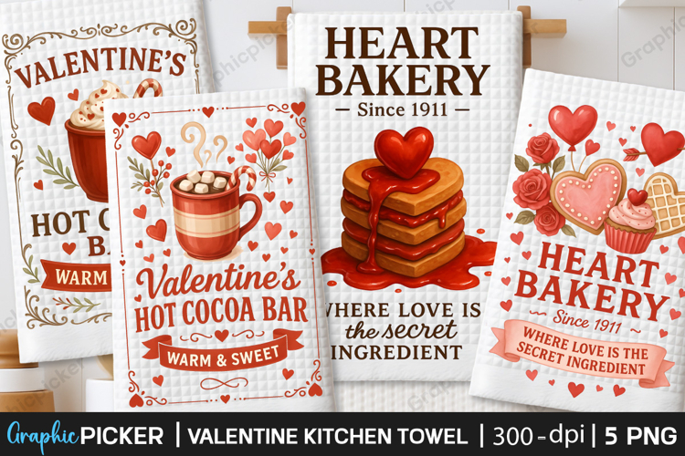 Valentines Day Kitchen Towel, Vintage Valentine Cookies PNG