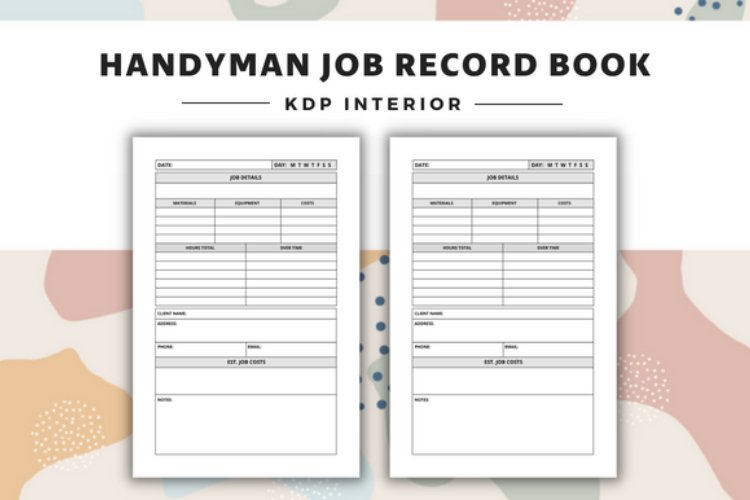 Handyman Job Record Book Interior