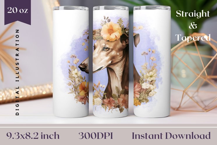 Greyhound Dog Tumbler Wrap Design, Dog Sublimation Design