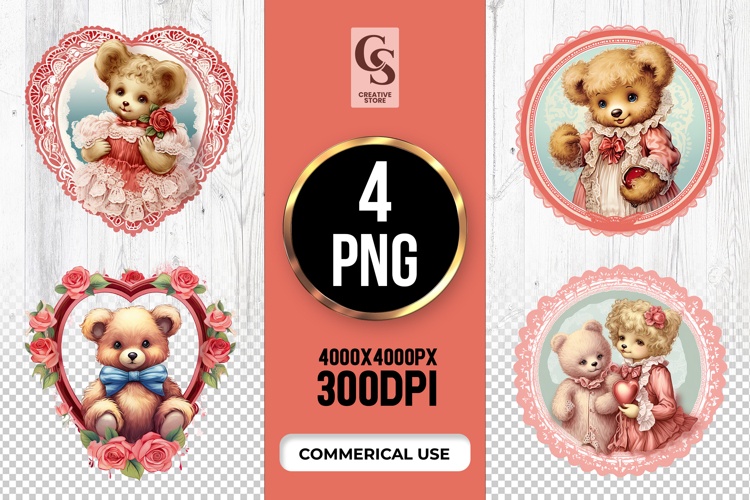 Vintage Teddy Frame Clipart Sublimation PNG