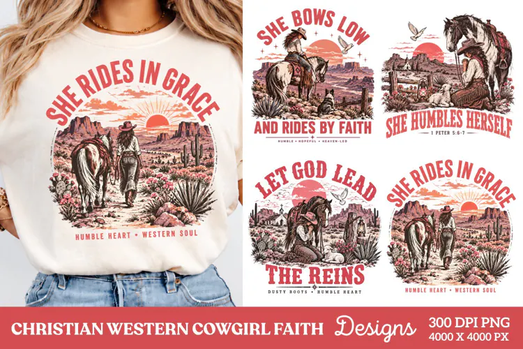 She Rides in Grace Cowgirl PNG, Christian Western Cowgirl Fa