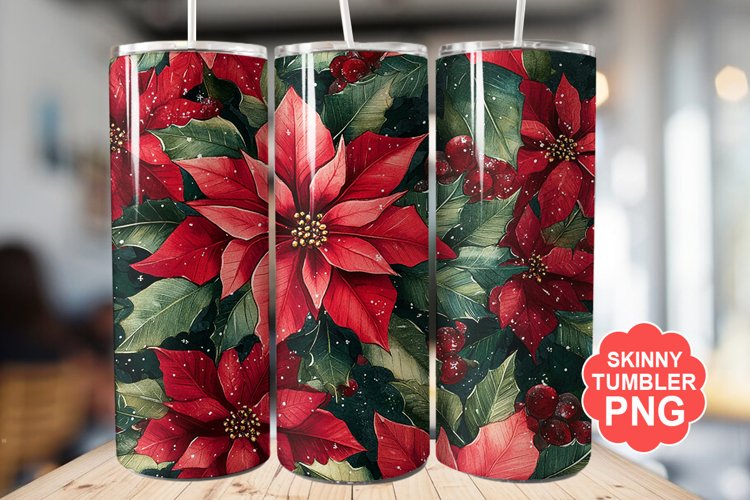 Christmas Flowers Tumbler | Christmas Tumbler Wrap