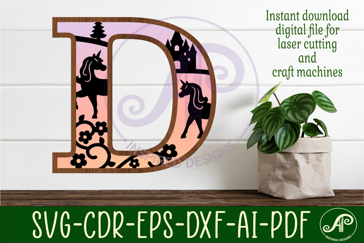 Unicorns Large D wall Letter 3 layer sign