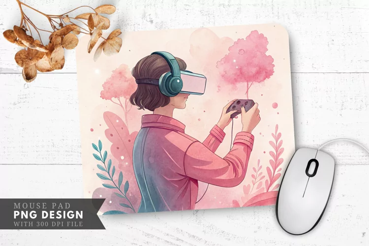 Gaming in VR with Style Mouse Pad PNG Design