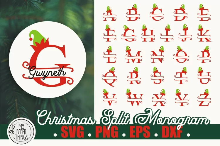 Christmas Split Monogram SVG Alphabet |Elf SVG