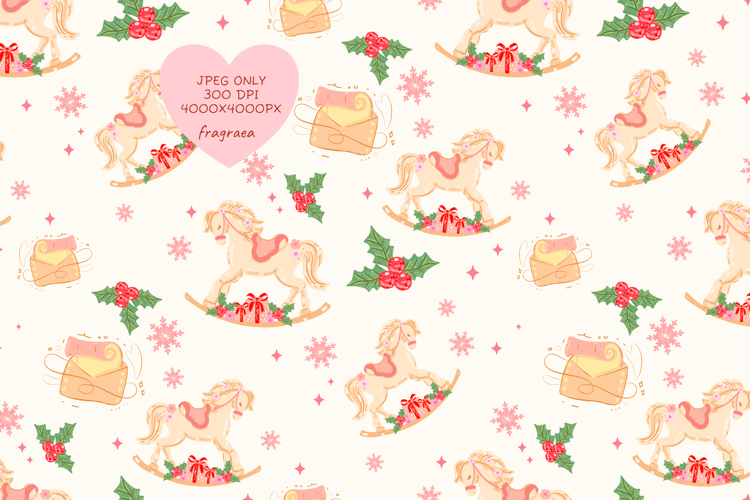 Cute Vintage Christmas Carousel Seamless Pattern
