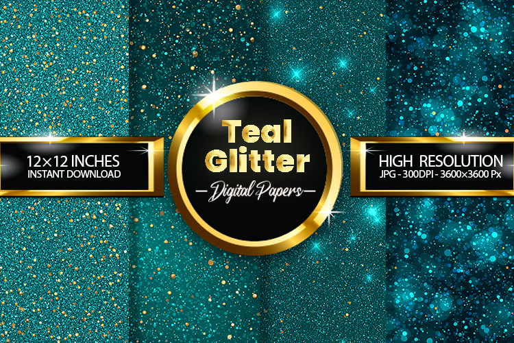 Teal Glitter Digital Papers - 04 Variations