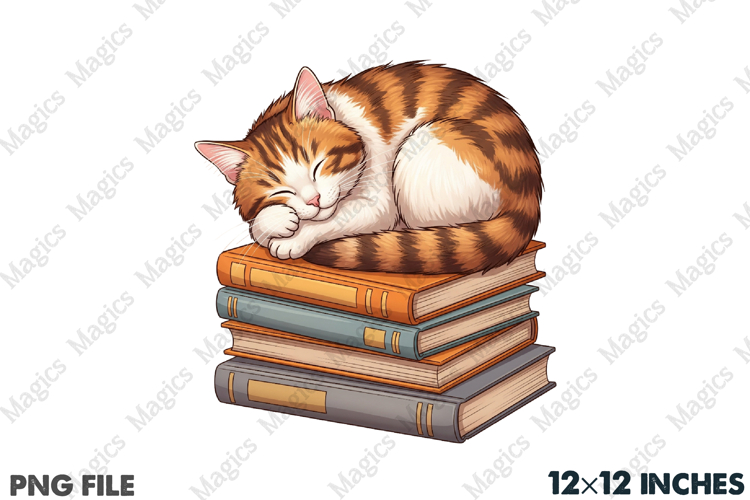 Cat and Book PNG Png