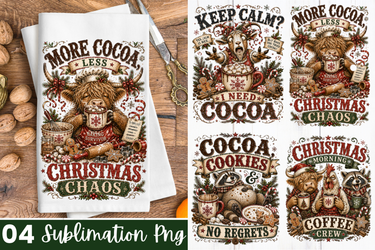 Christmas Cocoa Chaos Kitchen Towel PNG Design, christmas