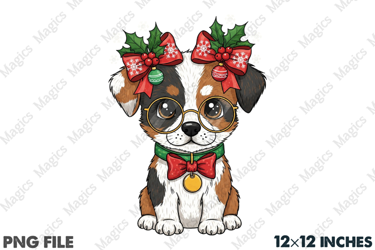 Watercolor Cute Dog Christmas PNG