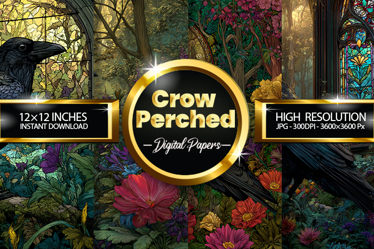 Crow perched Paper Digital Papers - 04 Variations