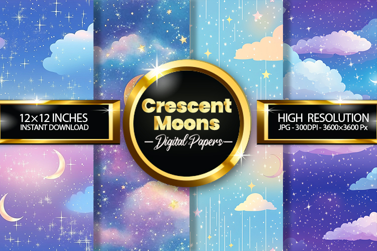 Crescent Moons Paper Digital Papers - 04 Variations
